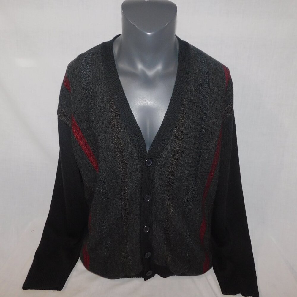 VTG Gran Sasso Wool Blend Gray Red Grandpa Button knit Cardigan Sweater Mens 2XL